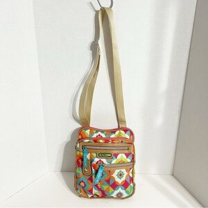 Lily Bloom Colorful Geometric Patterned Crossbody Bag Wide Adjustable Strap 🩵🩷